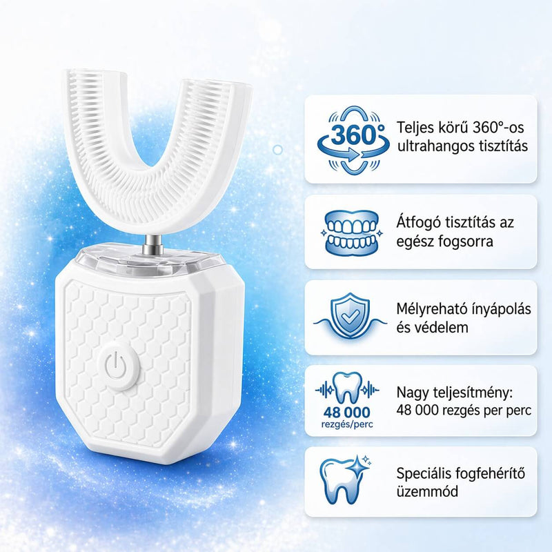 Sonio Pro U-alakú Szónikus Elektromos Fogkefe szett – 360° Tisztítás, Fogfehérítés