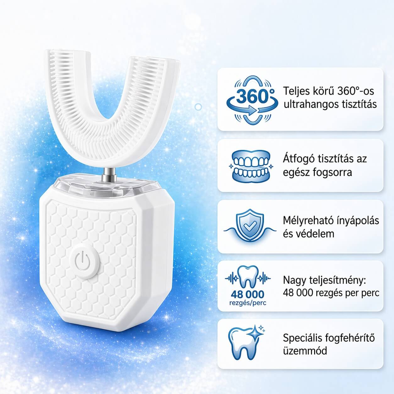 Sonio Pro U-alakú Szónikus Elektromos Fogkefe szett – 360° Tisztítás, Fogfehérítés