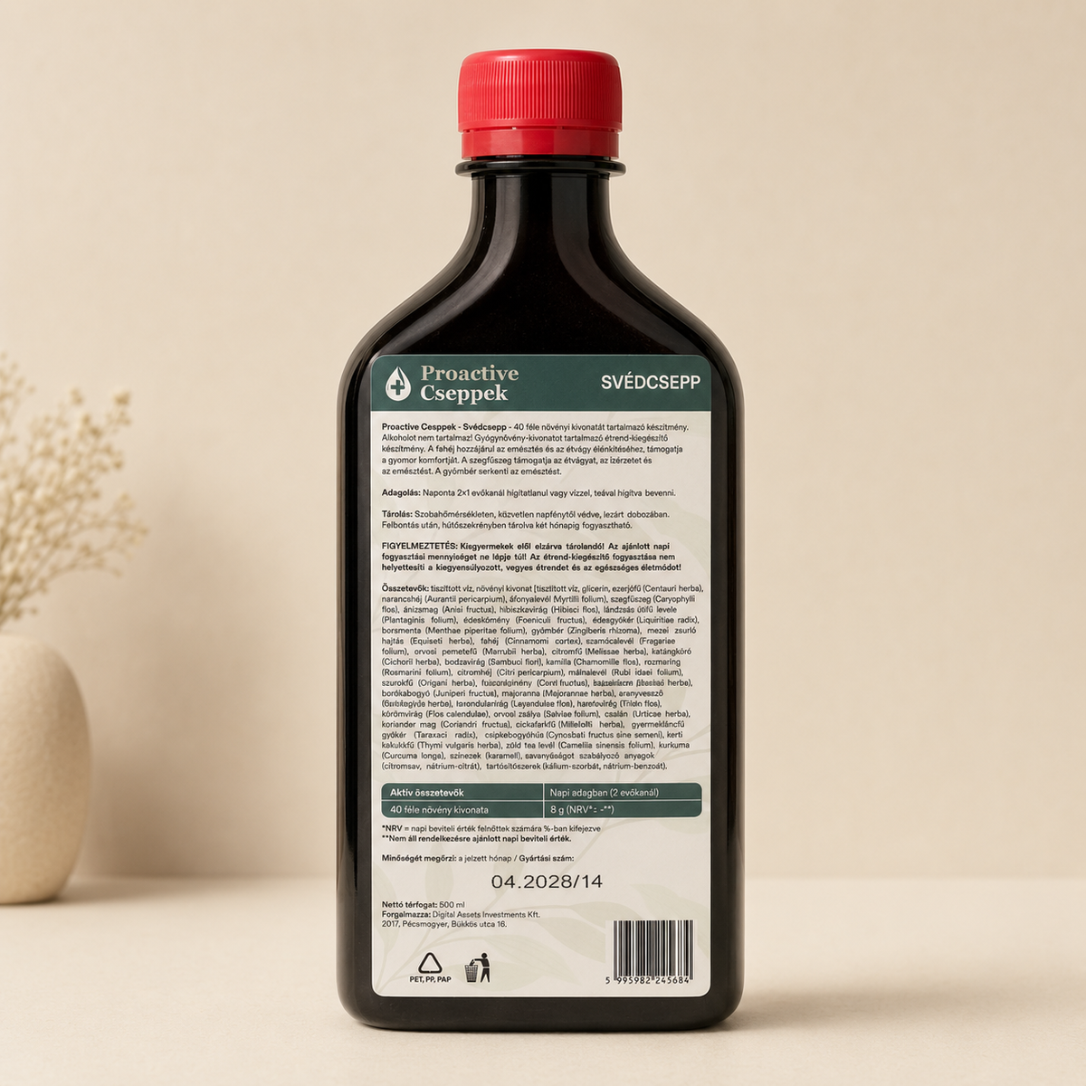 Proactive Svédcsepp 40 Gyógynövény Komplex, Alkoholmentes (500 ml)